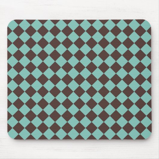Braunes Aquamarines Schachbrett Diamantmuster Mousepad (Vorne)