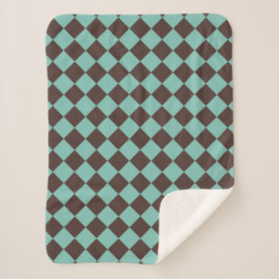 Braunes Aquamarines Schachbrett Diamantmuster Sherpadecke