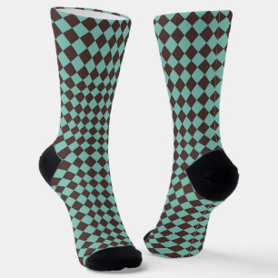 Braunes Aquamarines Schachbrett Diamantmuster Socken