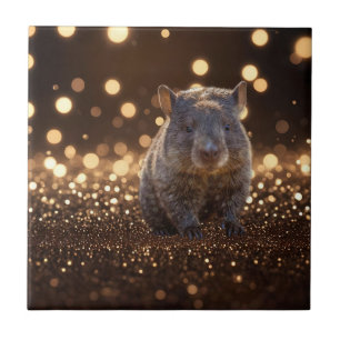 Braunes Baby-Wombat auf braunem Bokeh-Glückseligke Fliese