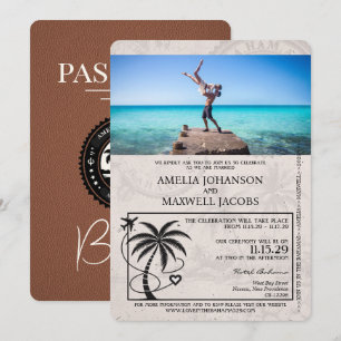 Braunes Bahamas Reisepass-Hochzeit Einladung