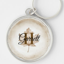 Braunes Blatt Monogramm Name Schlüsselanhänger