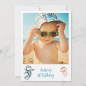 Braunes blaues Foto Oneder See 1. Geburtstag Einladung (Rückseite)