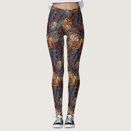 Braunes/blaues tropisches Leaf Leggings (Vorderseite)