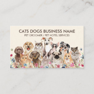 Braunes Blumendesign mit Katzen Hunden Visitenkarte