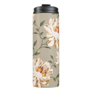braunes Blumenmuster auf blauem Hintergrund Thermosbecher