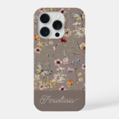 Braunes Boho-Wasserfarben-Wildblumenmuster iPhone Hülle (Rückseite)