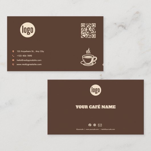 Braunes Café-Logo QR-Code Visitenkarte (Vorne/Hinten)