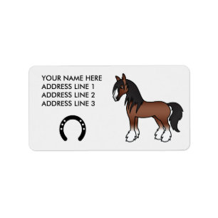 Braunes Cartoon Gypsy Vanner Shire Clydesdale Pfer Adressaufkleber