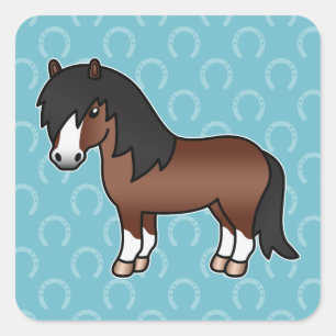 Braunes Cartoon Shetlandpony Quadratischer Aufkleber