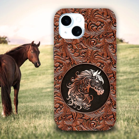 Braunes Cowgirl mit Blumenmotiven aus Leder Case-Mate iPhone Hülle