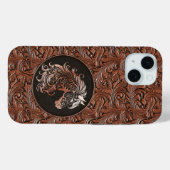 Braunes Cowgirl mit Blumenmotiven aus Leder Case-Mate iPhone Hülle (Rückseite (Horizontal))
