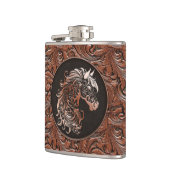 Braunes Cowgirl mit Blumenmotiven aus Leder Flachmann (Links)