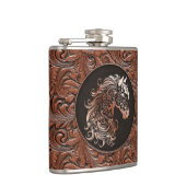 Braunes Cowgirl mit Blumenmotiven aus Leder Flachmann (Rechts)