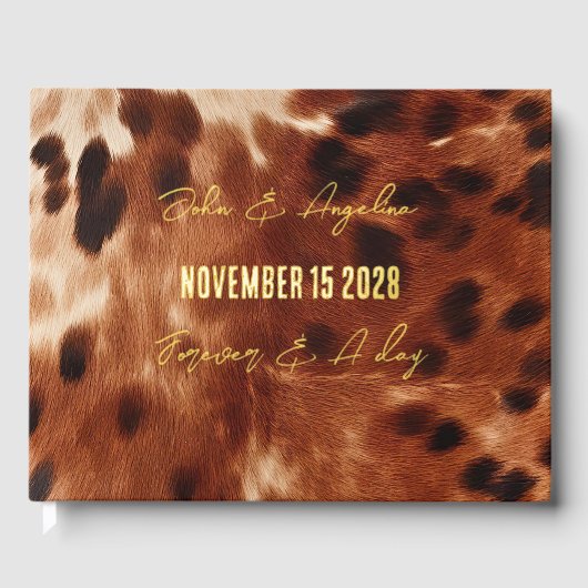 Braunes Cream Black Cowhide Hochzeit Gästebuch (Vorderseite)
