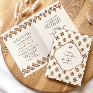 Braunes Cream Ikat auf einer Sikh-Hochzeit Einladung