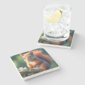 Braunes Eichhörnchen auf dem Zweig-56765 Steinuntersetzer (Seitenansicht)