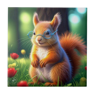 Braunes Eichhörnchen sitzt auf Gras-43543 Fliese