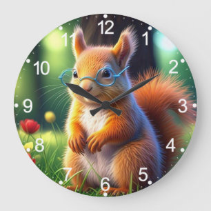 Braunes Eichhörnchen sitzt auf Gras-43543 Große Wanduhr