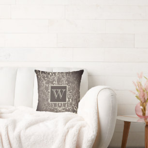 Braunes Elegant Blühend Monogram-Kissen Kissen