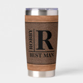 Braunes Fake Lederstiche Monogramm Individuelle Na Thermobecher (Vorderseite)