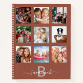 Braunes Foto Collage Monogramm, modern Tagebuch Notizblock (Vorderseite)