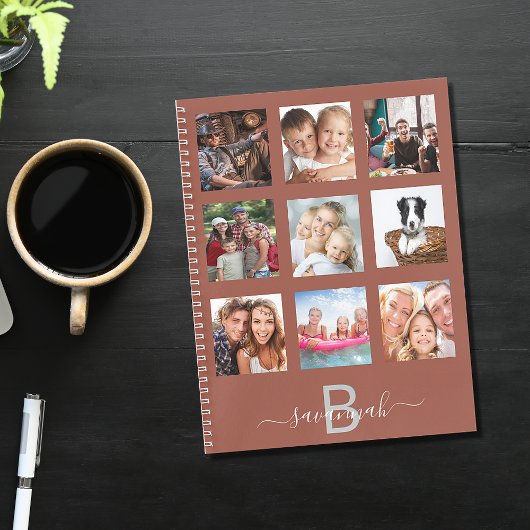 Braunes Foto Collage Monogramm, modern Tagebuch Notizblock