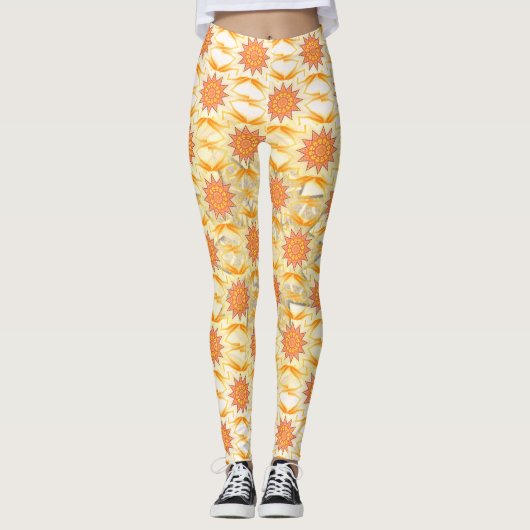 Braunes Gelbes Sonnenmuster überall Leggings (Vorderseite)