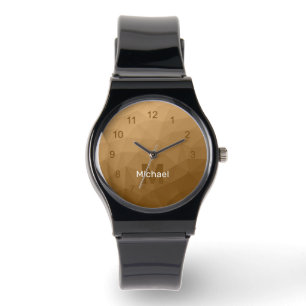 Braunes geometrisches Maschenmuster Monogramm Armbanduhr