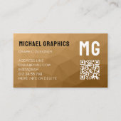 Braunes geometrisches Maschenmuster QR-Code Monogr Visitenkarte (Vorderseite)