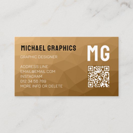 Braunes geometrisches Maschenmuster QR-Code Monogr Visitenkarte (Vorderseite)