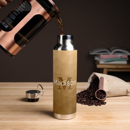 Braunes geometrisches Mesh Muster Monogramm Trinkflasche (Kaffee)