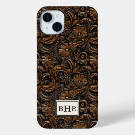 Braunes, getriebenes Leder mit Monogramm im Vintag Case-Mate iPhone Hülle