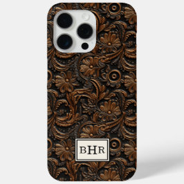 Braunes, getriebenes Leder mit Monogramm im Vintag Case-Mate iPhone Hülle