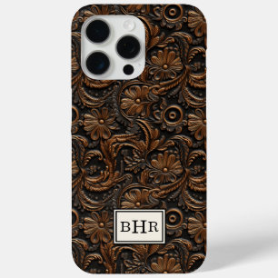 Braunes, getriebenes Leder mit Monogramm im Vintag Case-Mate iPhone Hülle