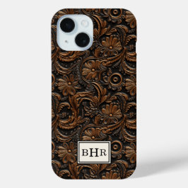 Braunes, getriebenes Leder mit Monogramm im Vintag Case-Mate iPhone Hülle