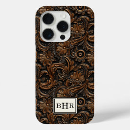 Braunes, getriebenes Leder mit Monogramm im Vintag Case-Mate iPhone Hülle