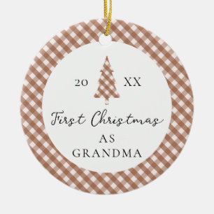 Braunes Gingham-Baby-Foto Oma 1. Weihnachten Keramik Ornament
