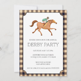 Braunes Gingham Derby-Party Einladung