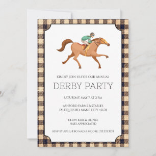 Braunes Gingham Derby-Party Einladung
