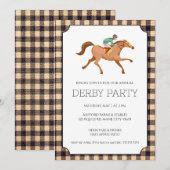 Braunes Gingham Derby-Party Einladung (Vorne/Hinten)