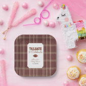 Braunes Gingham-Fußball-Tailgate-Baby-Shower Pappteller (Party)