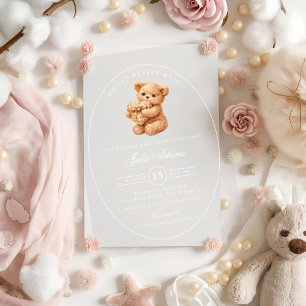 Braunes Gingham-Teddybär Neutrale Babyparty Papier Acryleinladungen