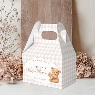 Braunes Gingham-Teddybär Neutrale Babyparty-Papier Geschenkschachtel
