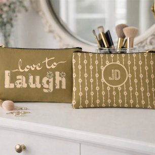 Braunes Gold & Creme Große Schrift Mit Blumen Zubehörtasche