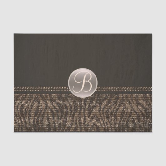 Braunes Gold Zebra Glanz Glam Monogramm Anfangsbuc Seidenpapier (Vorderseite)