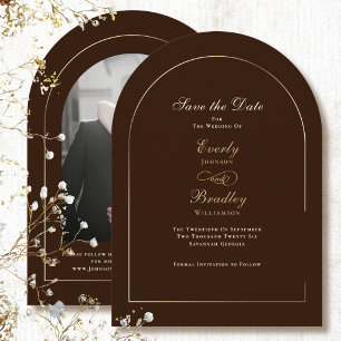 Braunes Goldbogen Champagner Save-the-Date-Hochzei Einladung