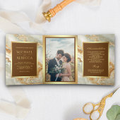 Braunes Goldmarmor Imitate Gold Foil Foto Hochzeit Dreifach Gefaltete Einladung