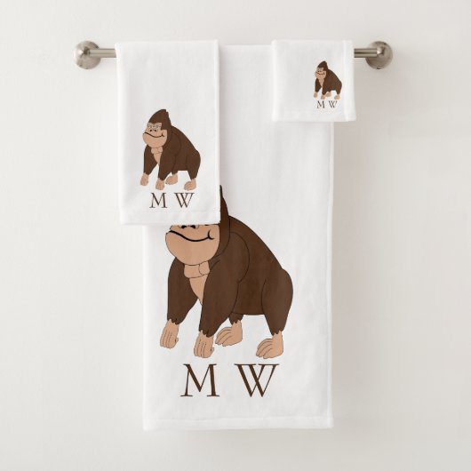 Braunes Gorilla-Design Monogramm Badhandtuch Set (Insitu)