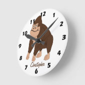 Braunes Gorilla-Design personalisiert Runde Wanduhr (Winkel)